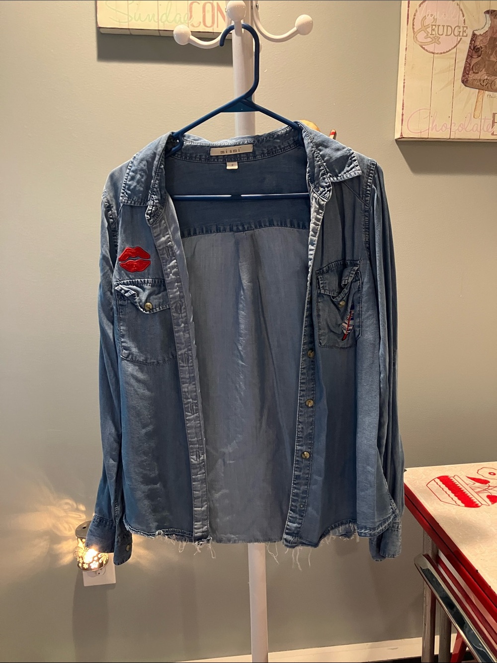 miami Light Blue Denim Jacket with Red Lip Patch